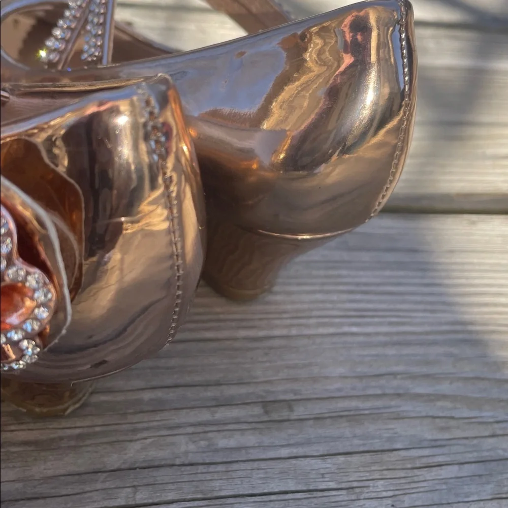 Girls Link Rose Gold Patent Mary Jane Dress Shoes Size 10